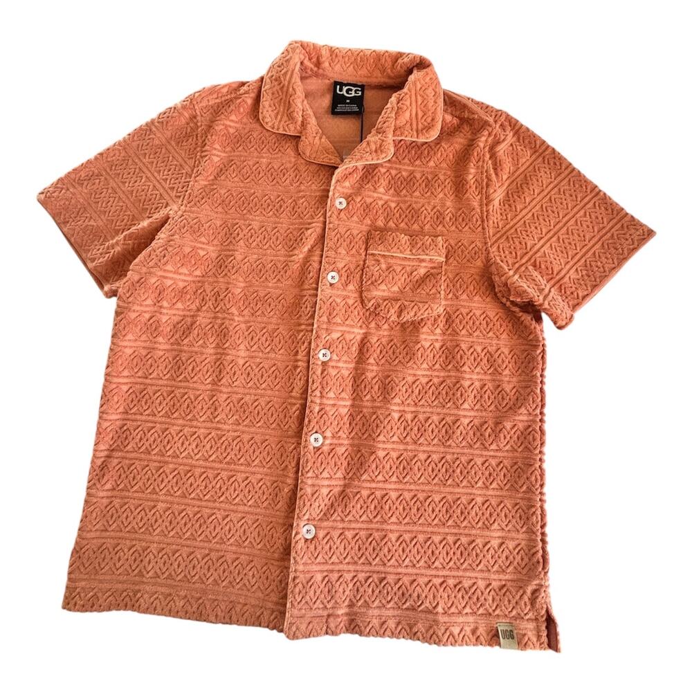 UGG Tasman Jacquard Terry Cloth Braid Button Down Shirt Mens Medium Short Sleeve